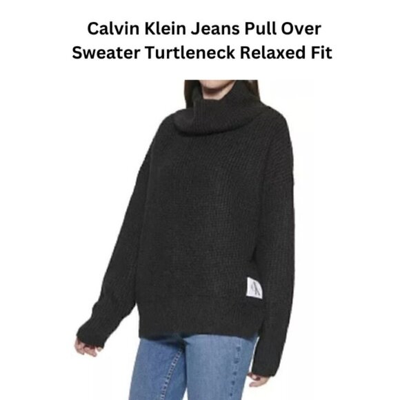 Calvin Klein Jeans Black Turtleneck Sweater Relaxed Fit Medium - Picture 1 of 10
